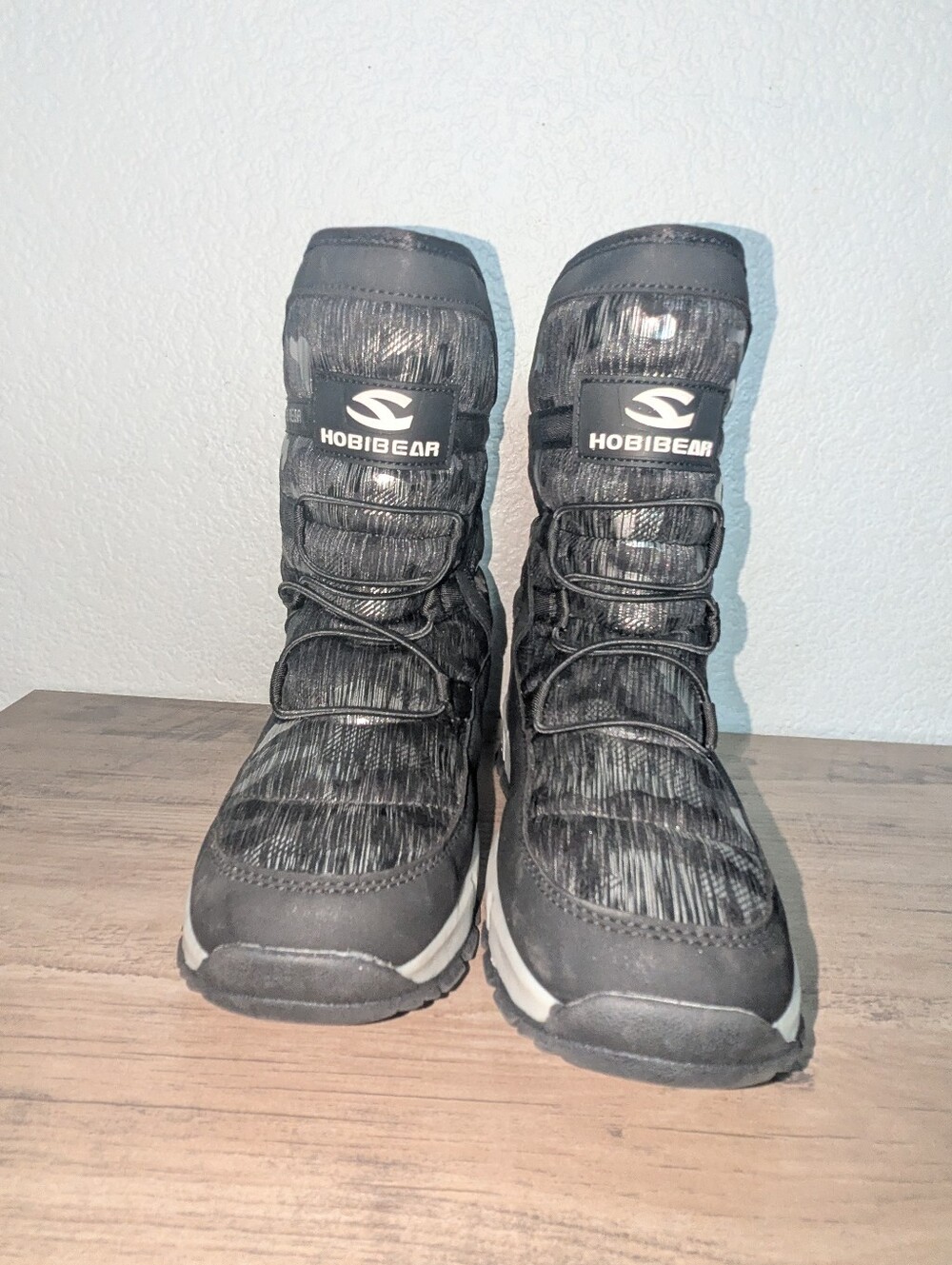HOBIBEAR Kids Snow Boots AW3771 Black Gray Camo Size 39  US Big Kids Size 6.5 -7